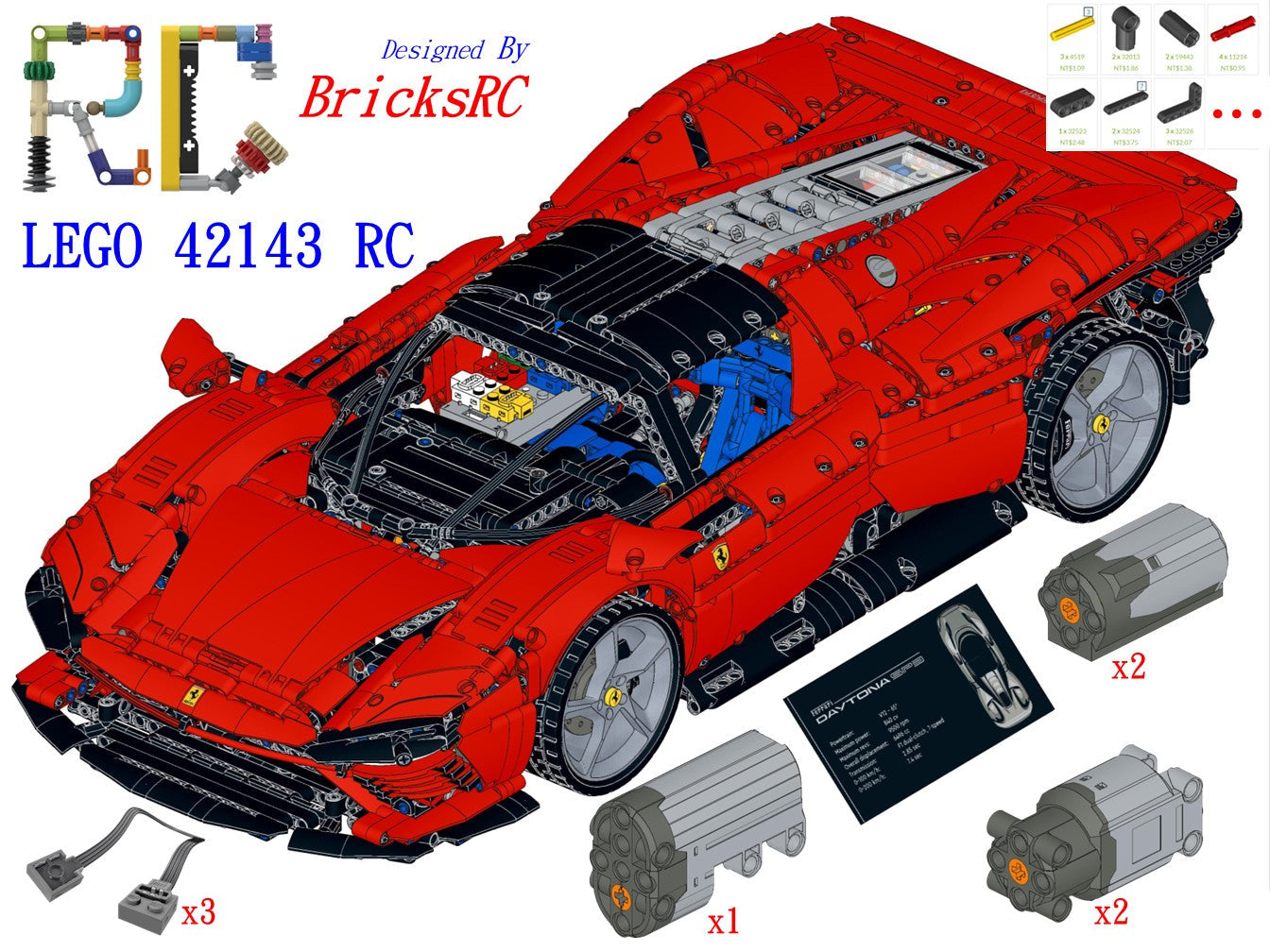 [Instructions] Motorize LEGO 42143 Ferrari Daytona SP3(gearbox and engine retained)