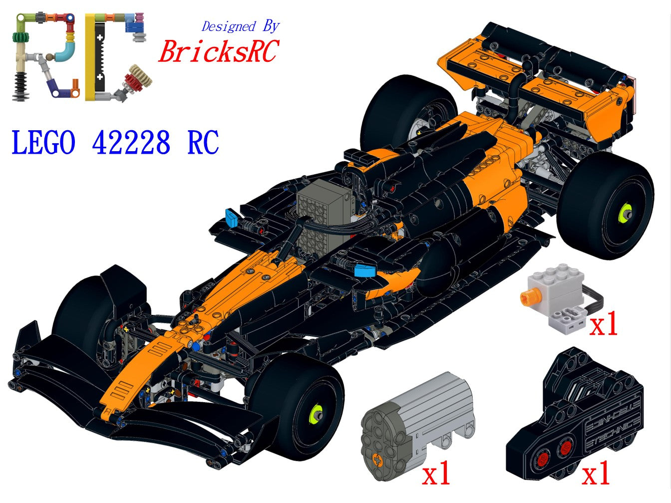 [Instructions] Motorize LEGO 42228 McLaren MCL39 F1 Car(Buggy[BuWizz] Motor Driving, gearbox and engine retained, Gear Shifting)
