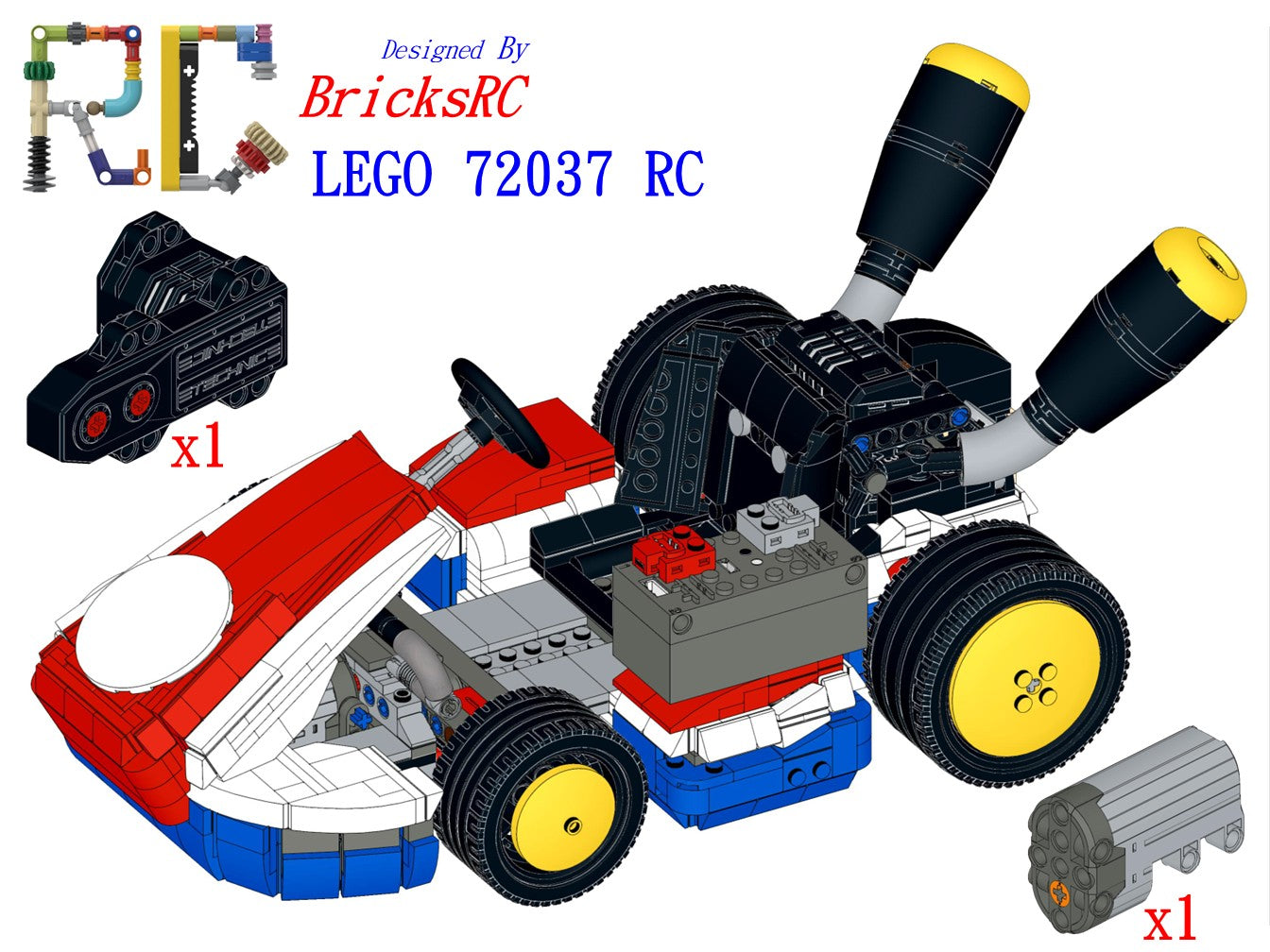 [Instructions] Motorize LEGO 72037 Mario Kart – Mario & Standard Kart